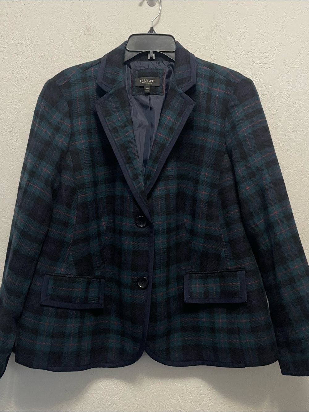 TALBOTS Wool Blend Black Watch Tartan Plaid Blazer Plus Petite Size 20WP